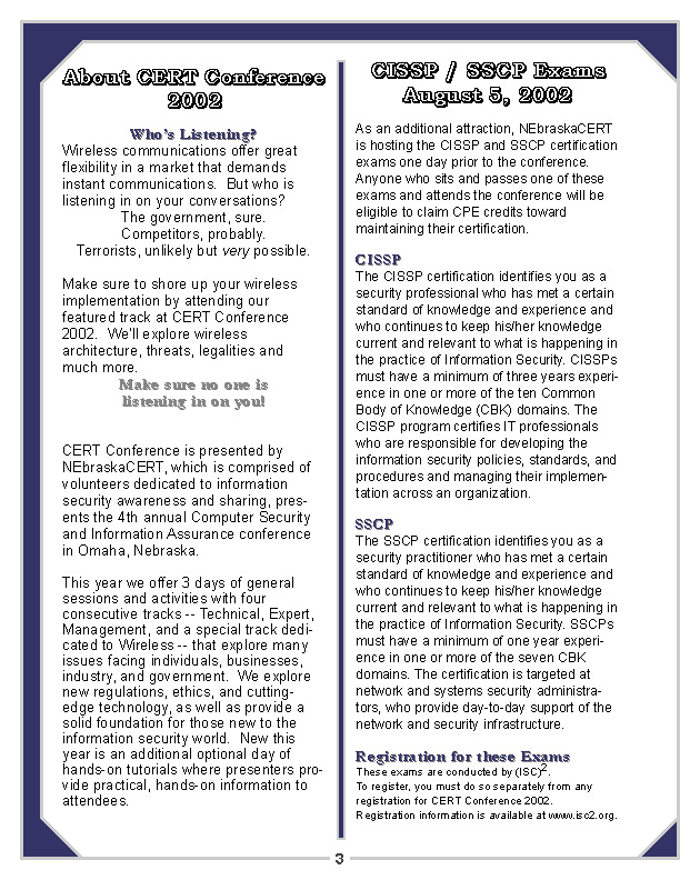 CERT Conference 2002, Page 3